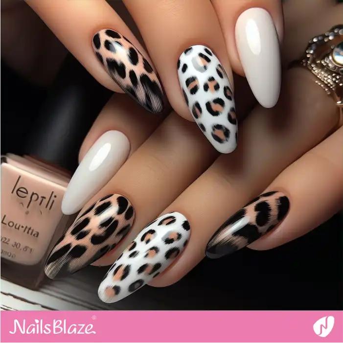 Brown and White Leopard Nail Design | Animal Print Nails - NB2537